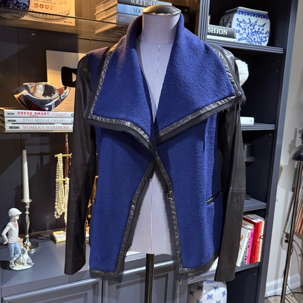 Vince Wool-Blend Moto Jacket with Leather Trim – Size 8
